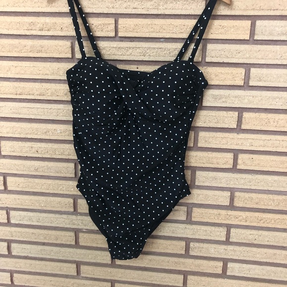 Black and White Polka Dot 50's Style Swimsuit - 8 - Picture 4 of 9
